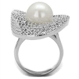 3W1082 - Rhodium Brass Ring with Synthetic Pearl in White - Alamode - Flyclothing LLC