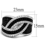3W1090 - Rhodium + Ruthenium Brass Ring with AAA Grade CZ in Black Diamond - Alamode - Flyclothing LLC