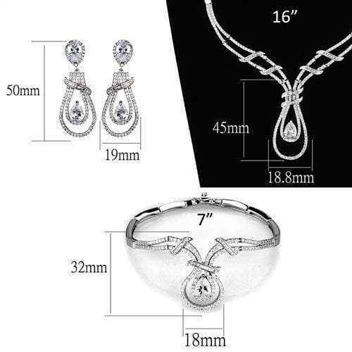 3W1095 - Rhodium Brass Jewelry Sets with AAA Grade CZ in Clear - Alamode - Flyclothing LLC