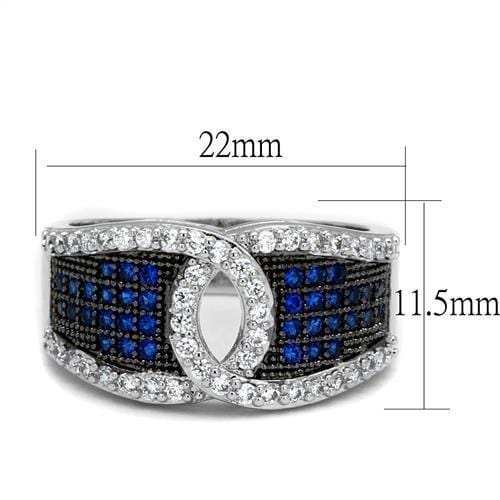 3W1216 - Rhodium + Ruthenium Brass Ring with AAA Grade CZ in London Blue - Alamode - Flyclothing LLC