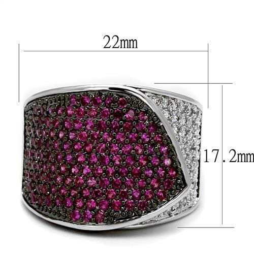 3W1217 - Rhodium + Ruthenium Brass Ring with AAA Grade CZ in Ruby - Alamode - Flyclothing LLC