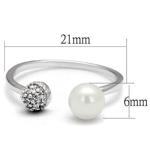 3W1230 - Rhodium Brass Ring with Synthetic Pearl in White - Alamode - Flyclothing LLC
