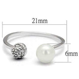 3W1230 - Rhodium Brass Ring with Synthetic Pearl in White - Alamode - Flyclothing LLC