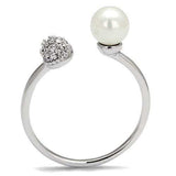3W1230 - Rhodium Brass Ring with Synthetic Pearl in White - Alamode - Flyclothing LLC