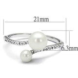 3W1236 - Rhodium Brass Ring with Synthetic Pearl in White - Alamode - Flyclothing LLC