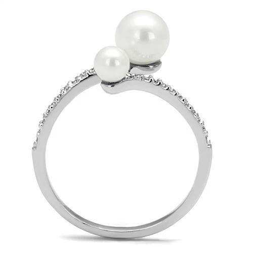 3W1236 - Rhodium Brass Ring with Synthetic Pearl in White - Alamode - Flyclothing LLC