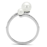 3W1236 - Rhodium Brass Ring with Synthetic Pearl in White - Alamode - Flyclothing LLC