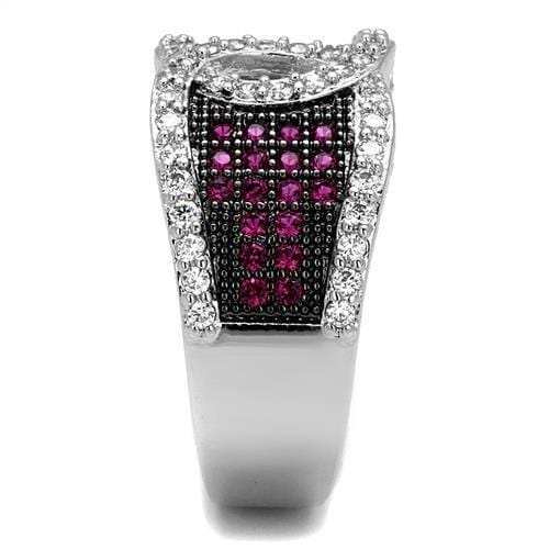 3W1243 - Rhodium + Ruthenium Brass Ring with AAA Grade CZ in Ruby - Alamode - Flyclothing LLC