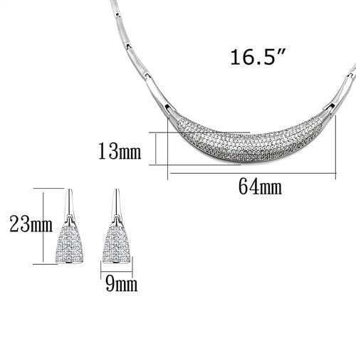 3W1245 - Rhodium Brass Jewelry Sets with AAA Grade CZ in Clear - Alamode - Flyclothing LLC