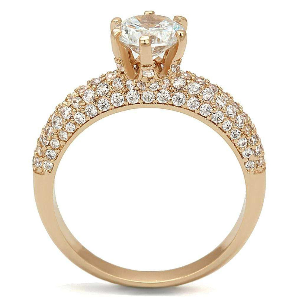 3W1254 - Rose Gold Brass Ring with AAA Grade CZ in Clear - Alamode - Flyclothing LLC