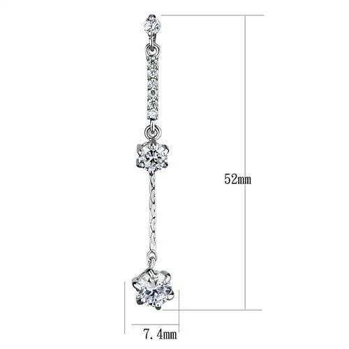3W1277 - Rhodium Brass Earrings with AAA Grade CZ in Clear - Alamode - Flyclothing LLC