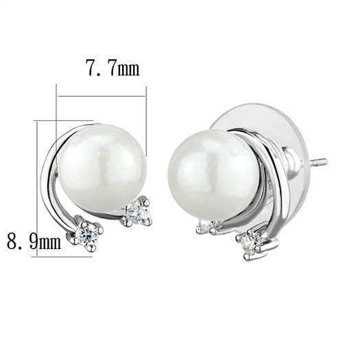 3W1279 - Rhodium Brass Earrings with Synthetic Pearl in White - Alamode - Flyclothing LLC