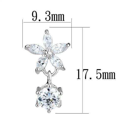 3W1281 - Rhodium Brass Earrings with AAA Grade CZ in Clear - Alamode - Flyclothing LLC