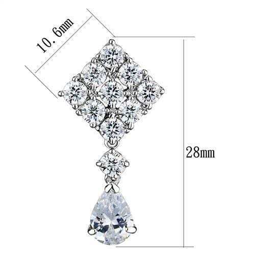 3W1288 - Rhodium Brass Earrings with AAA Grade CZ in Clear - Alamode - Flyclothing LLC