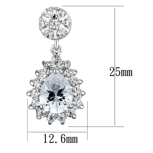 3W1292 - Rhodium Brass Earrings with AAA Grade CZ in Clear - Alamode - Flyclothing LLC