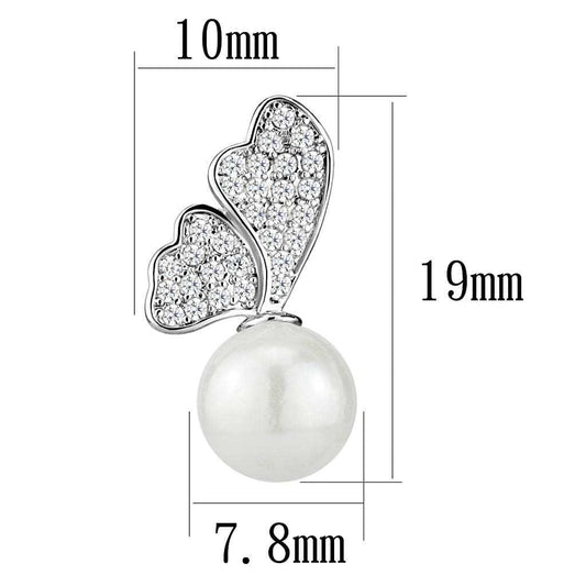 3W1299 - Rhodium Brass Earrings with Synthetic Pearl in White - Alamode - Flyclothing LLC