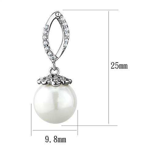 3W1301 - Rhodium Brass Earrings with Synthetic Pearl in White - Alamode - Flyclothing LLC