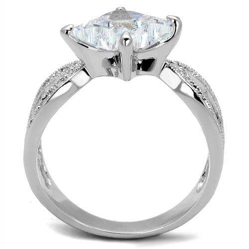 3W1350 - Rhodium Brass Ring with AAA Grade CZ in Clear - Alamode - Flyclothing LLC