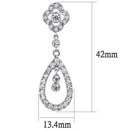 3W1351 - Rhodium Brass Earrings with AAA Grade CZ in Clear - Alamode - Flyclothing LLC