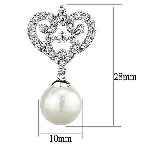 3W1353 - Rhodium Brass Earrings with Synthetic Pearl in White - Alamode - Flyclothing LLC