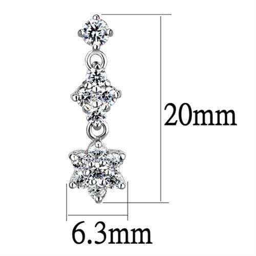 3W1357 - Rhodium Brass Earrings with AAA Grade CZ in Clear - Alamode - Flyclothing LLC