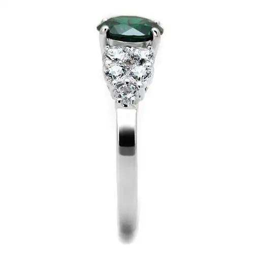 3W1364 - Rhodium Brass Ring with Synthetic Spinel in Emerald - Alamode - Flyclothing LLC