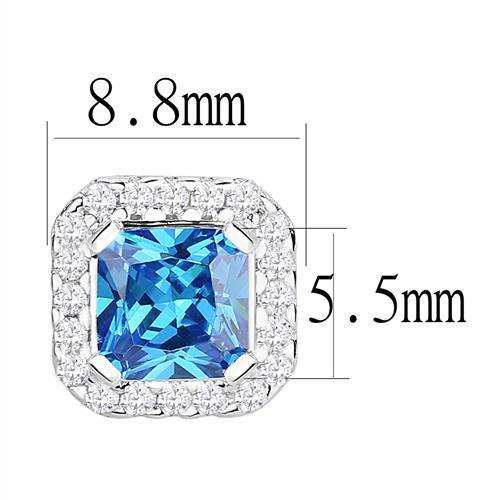 3W1370 - Rhodium 925 Sterling Silver Earrings with Synthetic Spinel in London Blue - Alamode - Flyclothing LLC