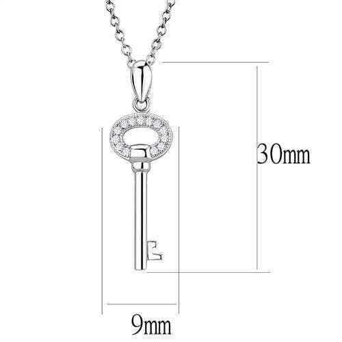 3W1379 - Rhodium 925 Sterling Silver Chain Pendant with AAA Grade CZ in Clear - Alamode - Flyclothing LLC