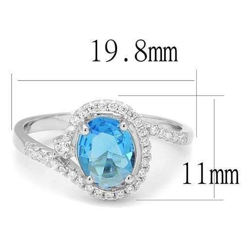 3W1393 - Rhodium 925 Sterling Silver Ring with Synthetic Spinel in London Blue - Alamode - Flyclothing LLC