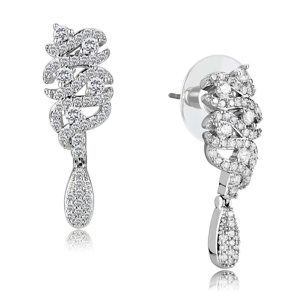 3W1413 - Rhodium Brass Jewelry Sets with AAA Grade CZ in Clear - Alamode - Flyclothing LLC