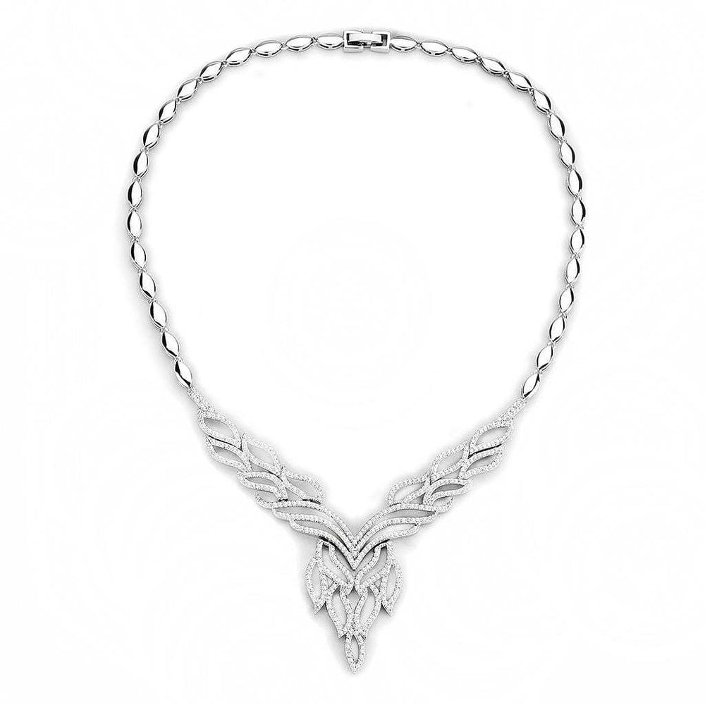 3W1418 - Rhodium Brass Jewelry Sets with AAA Grade CZ in Clear - Alamode - Flyclothing LLC