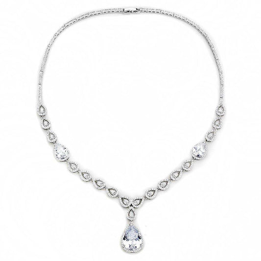 3W1427 - Rhodium Brass Jewelry Sets with AAA Grade CZ in Clear - Alamode - Flyclothing LLC