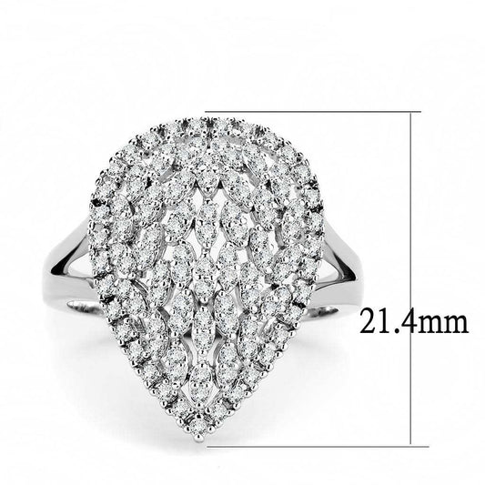 3W1436 - Rhodium Brass Ring with AAA Grade CZ in Clear - Alamode - Flyclothing LLC