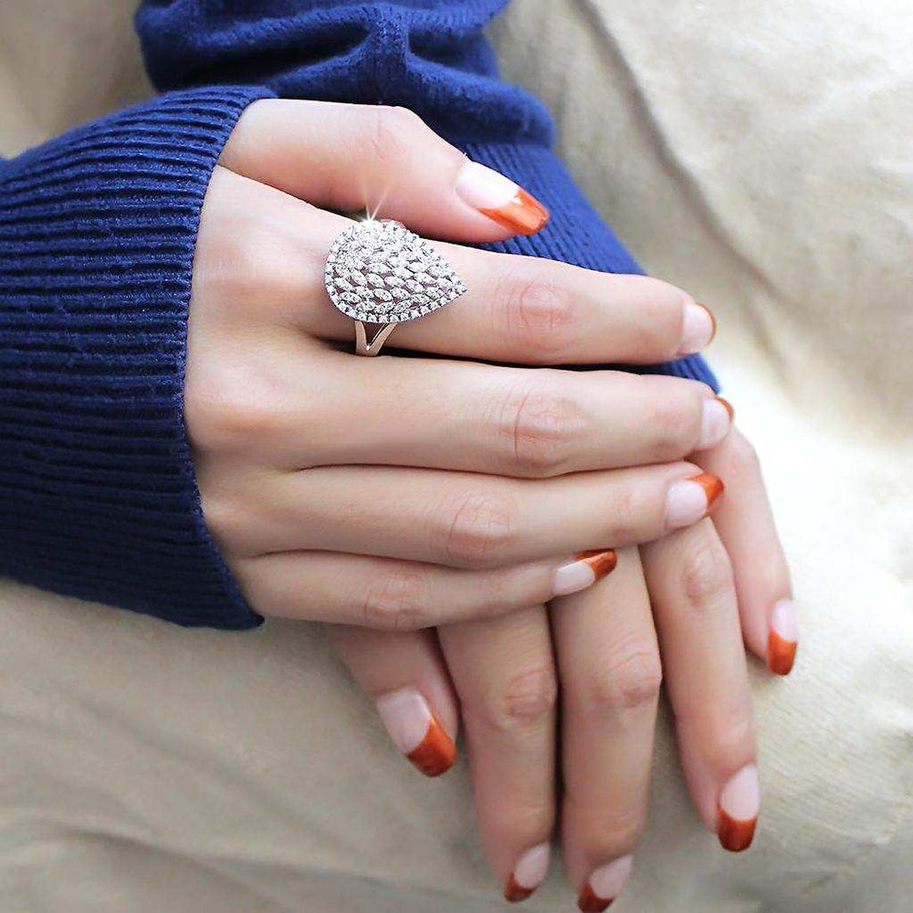 3W1436 - Rhodium Brass Ring with AAA Grade CZ in Clear - Alamode - Flyclothing LLC