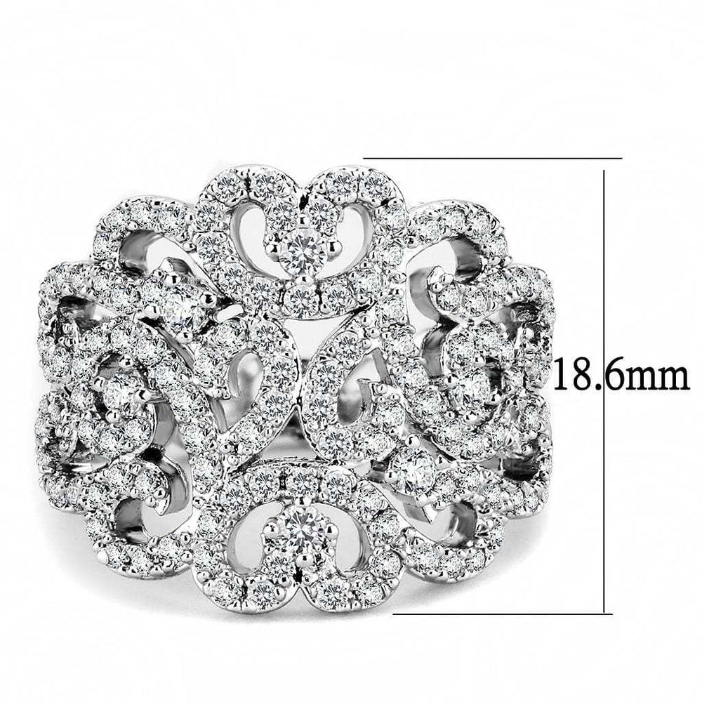 3W1439 - Rhodium Brass Ring with AAA Grade CZ in Clear - Alamode - Flyclothing LLC