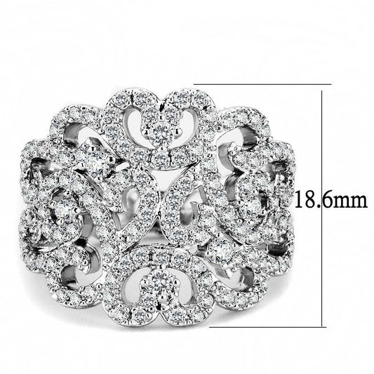 3W1439 - Rhodium Brass Ring with AAA Grade CZ in Clear - Alamode - Flyclothing LLC