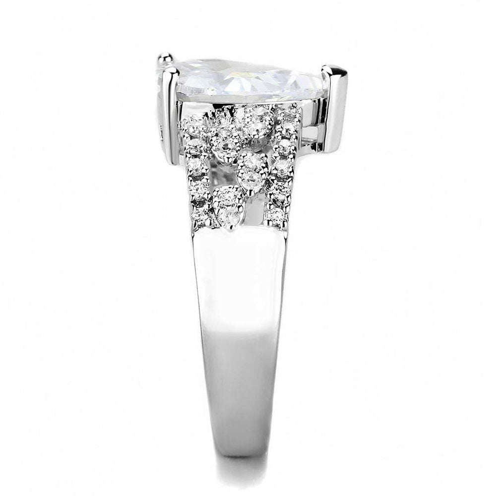 3W1444 - Rhodium Brass Ring with AAA Grade CZ in Clear - Alamode - Flyclothing LLC
