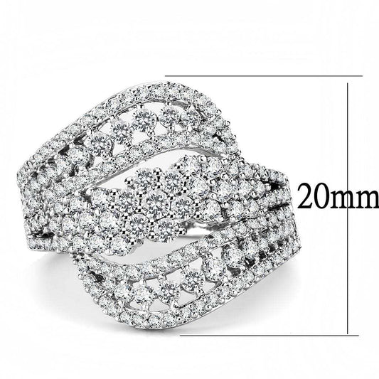 3W1445 - Rhodium Brass Ring with AAA Grade CZ in Clear - Alamode - Flyclothing LLC