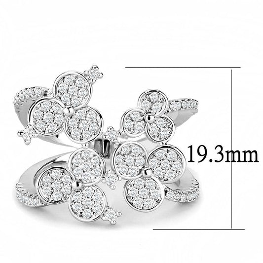3W1447 - Rhodium Brass Ring with AAA Grade CZ in Clear - Alamode - Flyclothing LLC