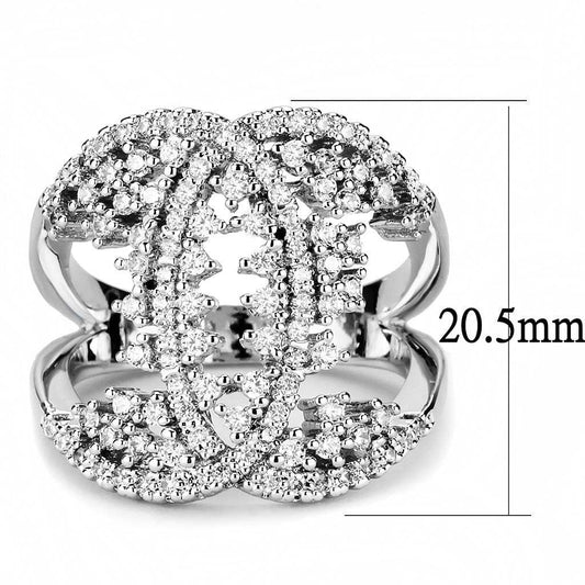3W1448 - Rhodium Brass Ring with AAA Grade CZ in Clear - Alamode - Flyclothing LLC