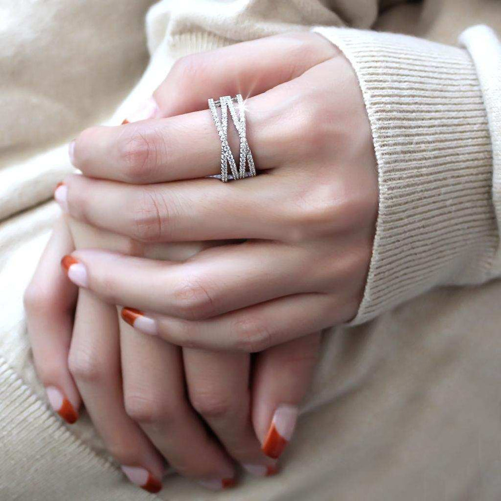 3W1450 - Rhodium Brass Ring with AAA Grade CZ in Clear - Alamode - Flyclothing LLC