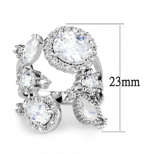3W1454 - Rhodium Brass Ring with AAA Grade CZ in Clear - Alamode - Flyclothing LLC