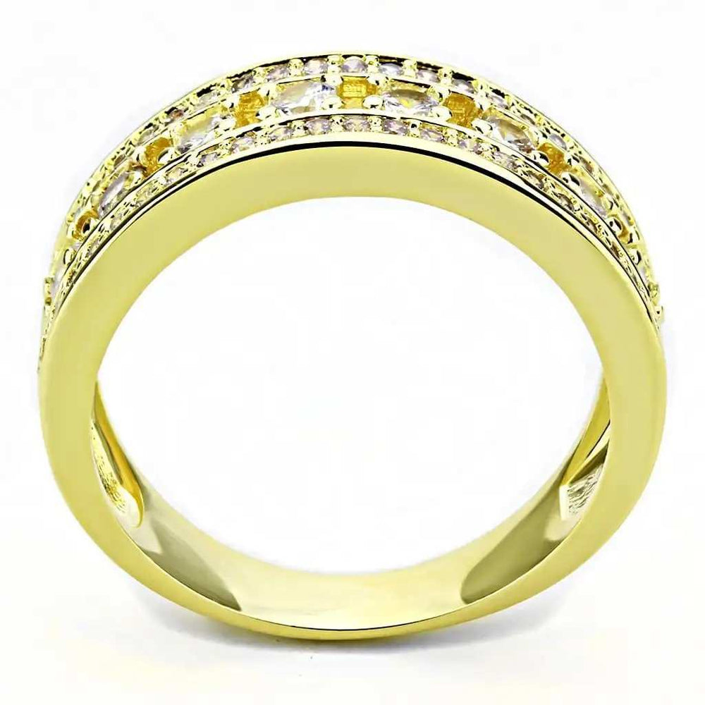 3W1459 - Gold Brass Ring with AAA Grade CZ in Clear - Alamode - Flyclothing LLC