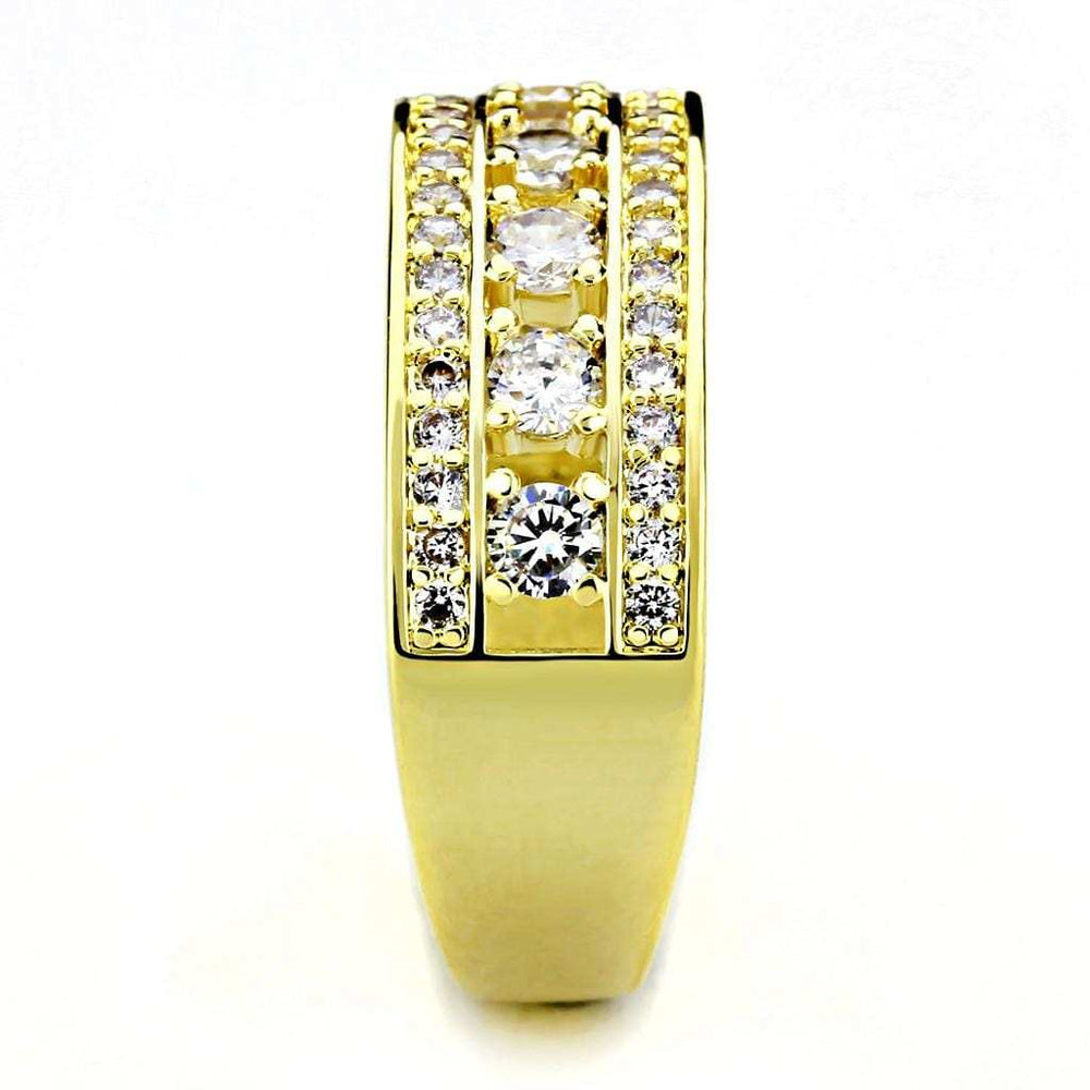 3W1459 - Gold Brass Ring with AAA Grade CZ in Clear - Alamode - Flyclothing LLC