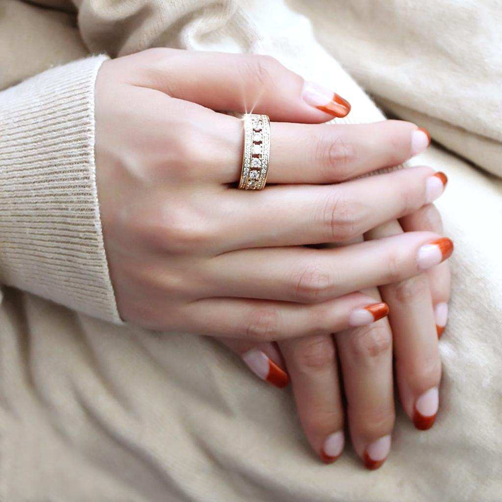 3W1459 - Gold Brass Ring with AAA Grade CZ in Clear - Alamode - Flyclothing LLC