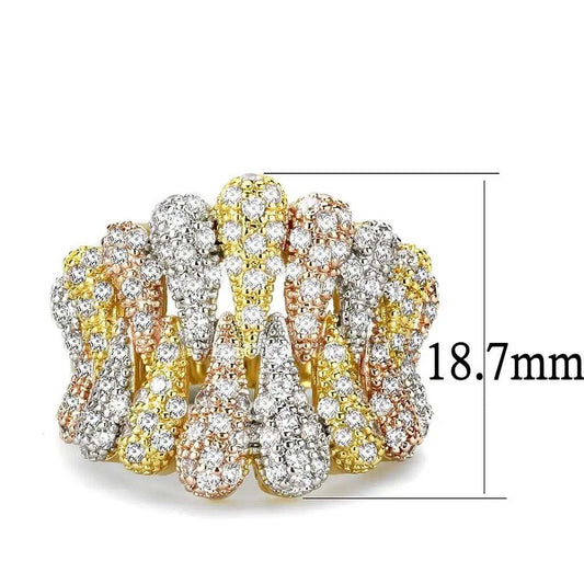 3W1462 - Tricolor Brass Ring with AAA Grade CZ in Clear - Alamode - Flyclothing LLC