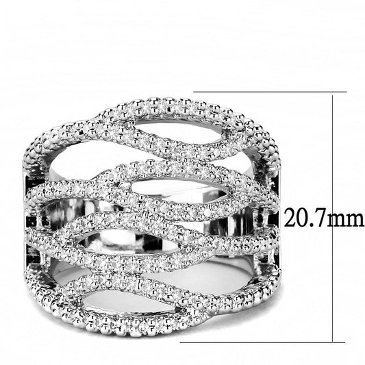 3W1465 - Rhodium Brass Ring with AAA Grade CZ in Clear - Alamode - Flyclothing LLC