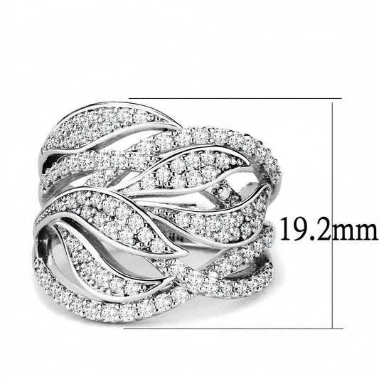 3W1466 - Rhodium Brass Ring with AAA Grade CZ in Clear - Alamode - Flyclothing LLC