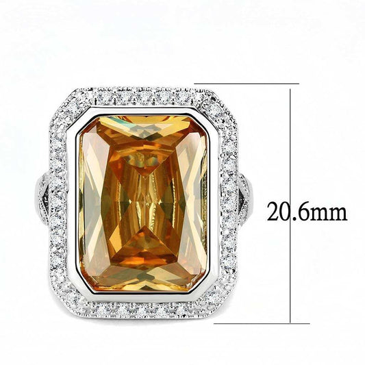 3W1471 - Rhodium Brass Ring with AAA Grade CZ in Champagne - Alamode - Flyclothing LLC