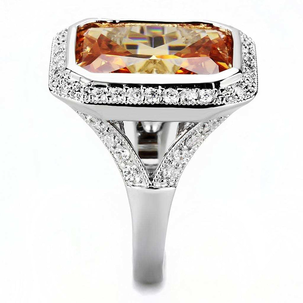3W1471 - Rhodium Brass Ring with AAA Grade CZ in Champagne - Alamode - Flyclothing LLC